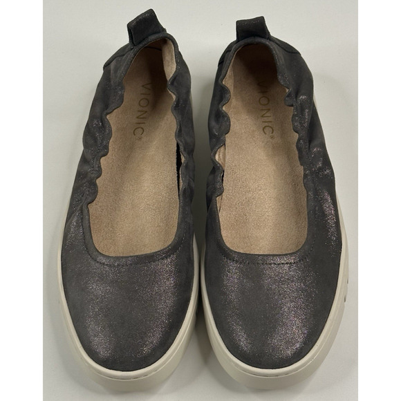 Vionic Uptown Ballet Womens Silver Leather Slip On Ballet Flats Size 7 New $130 - Picture 2 of 9